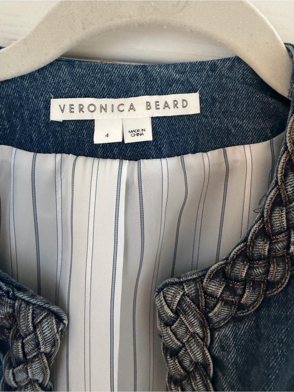 Veronica Beard Braided-Trim Denim Jacket in Blue - Picture 2 of 3